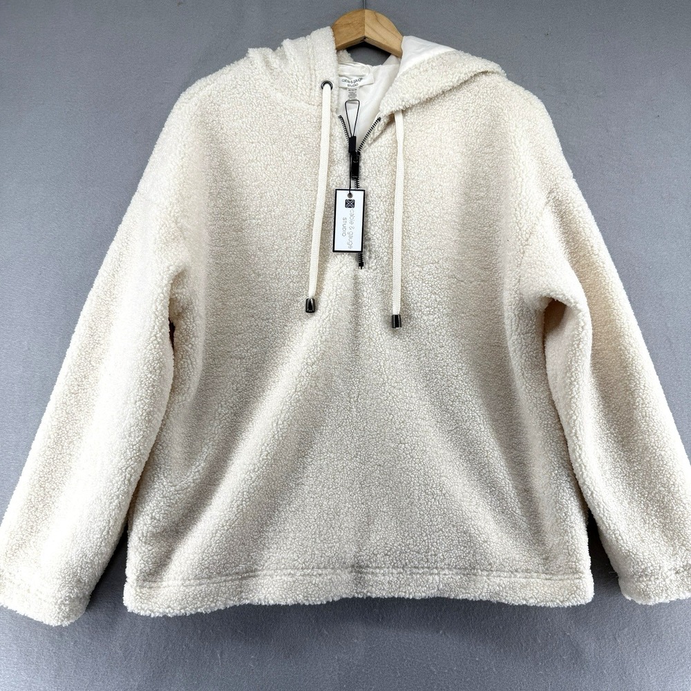 Cable & Gauge Sherpa Hoodie Women Medium Ivory